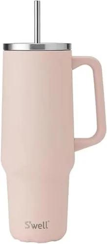Miniatura 18 de S'well Vaso de acero inoxidable reciclado XL con popote y asa, 40 onzas, azurita, contenedor aislado al vacío de triple capa mantiene las bebidas