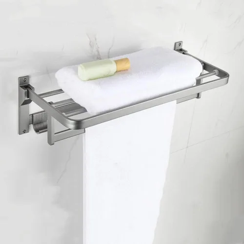 ICOBES Toallero de barra de toalla sin perforación, toallero montado en la pared con gancho adhesivo plegable espacio de aluminio para baño,