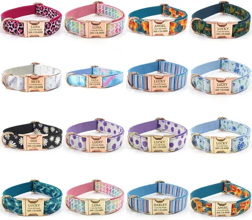 Miniatura 7 de PETDURO Collar Personalizado para Perro A cuadros Negro Blanco con Nombre y Teléfono Grabados en Hebilla de Metal Plateado para Perros Grandes