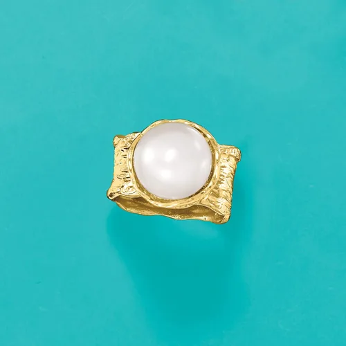 Miniatura 4 de Ross-Simons 11.5-12mm Cultured Button Pearl Ring in 18kt Yellow Gold Over Sterling