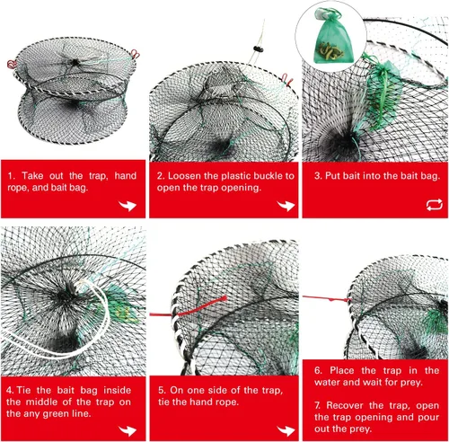 Miniatura 5 de BasicGear Trampa de resorte para cangrejo, 2 piezas, trampa de cebo para langosta, cangrejos de cangrejo, camarones, trampas de pesca plegables