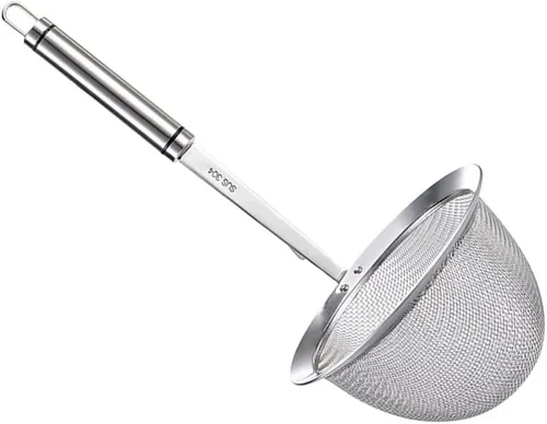 Miniatura 10 de Hemoton Cesta coladora de acero inoxidable – Colador de fideos de malla fina con mango para colgar para cocinar 12.2 x 3.93 pulgadas, perfecto