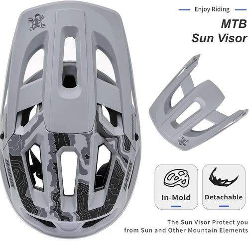 Miniatura 5 de Casco de Bicicleta BATFOX, Casco de Bicicleta de Montaña para Hombres, Mujeres, Adultos y Jóvenes Gris