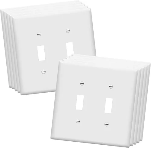 Miniatura 10 de ENERLITES Cubierta doble para interruptor de palanca, placa de pared para interruptor de luz de dos bandas, acabado brillante, 2 bandas de 5.5 x 5.5