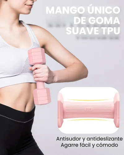 Miniatura 4 de Juego de mancuernas ajustables, juego de pesas de mano 4 en 1 para mujeres y hombres, un par de mancuernas de 10 libras cada uno de 2 libras, 3 Rosa