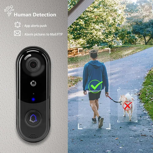 Miniatura 2 de Timbre de video inalámbrico HD con timbre, detección humana inteligente, alerta en tiempo real, visión nocturna FHD, audio bidireccional, IP65 1080p