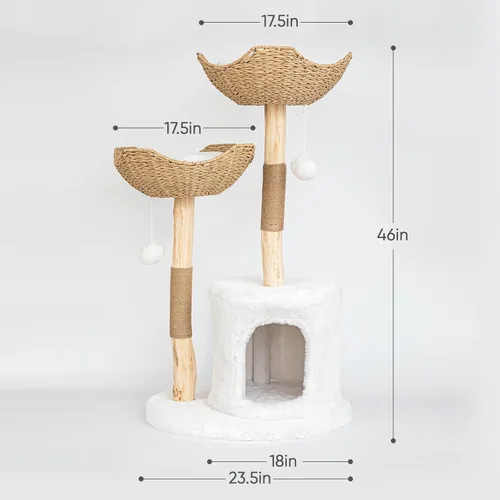 Miniatura 6 de PISARRY Torre de árbol para gatos, árbol moderno de 46 pulgadas para gatos de interior y adultos, condominio de lujo para gatos con poste rascador