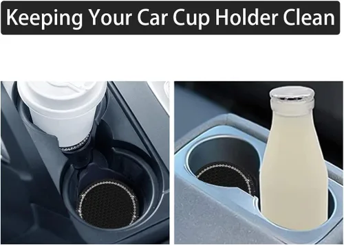 Miniatura 6 de Ziciner 4 unidades de portavasos para automóvil con brillo, portavasos de goma suave con cristales, tapete antideslizante para tazas con strass