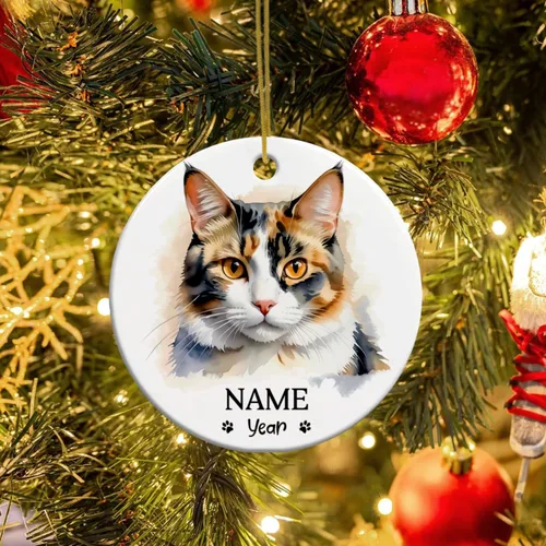 Miniatura 5 de Adornos de Navidad abisinios 2026, adorno de cerámica con nombre personalizado de gato, regalo de gato abisinio para hombres y mujeres, amantes