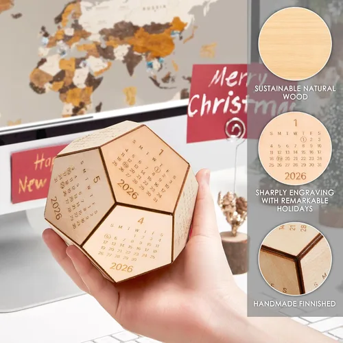 Miniatura 2 de Calendario de escritorio 2026, dodecaedro de madera, regalos DnD para hombres, divertidos regalos de oficina para compañeros de trabajo, accesorios