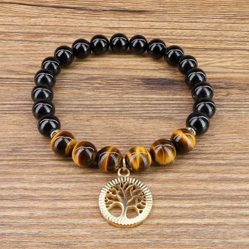 Miniatura 3 de COAI - Pulsera de turmalina negra con árbol de la vida para mujer
