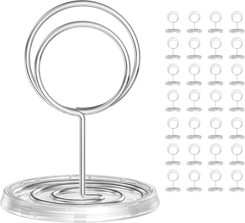 Miniatura 11 de 30 piezas de soportes para números de mesa con base, soportes para tarjetas de lugar, soportes de alambre para fotos, soportes pequeños