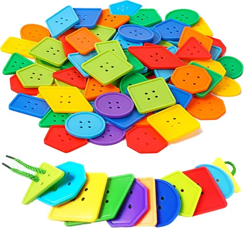70 piezas Montessori - Juguete de hilo con cordones – Cuentas grandes con forma geométrica para manualidades infantiles, actividades preescolares y