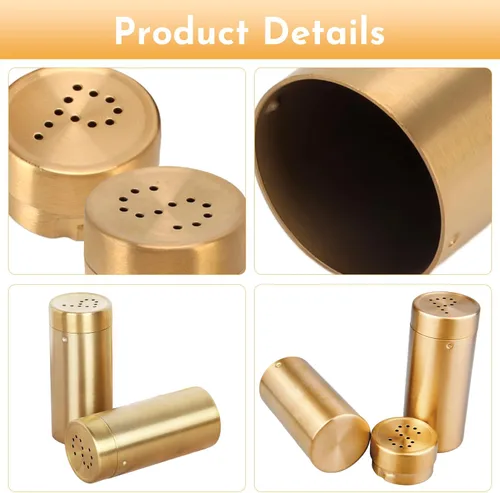 Miniatura 7 de 2 tarros dorados para especias con agujero P/S de acero inoxidable para condimentos para azúcar, sal, pimienta, especias, para cocina del hogar