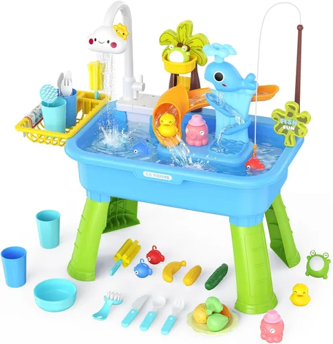 Miniatura 8 de Mesa de agua mejorada 2026 para niños de 1 a 3 años, juguetes al aire libre para niños de 4 a 8 años con bomba, juguetes de piscina para actividades