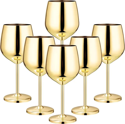 Miniatura 8 de Tessco for you Juego de 6 copas de vino de acero inoxidable de 18 onzas, copas de vino de metal irrompibles, copas doradas para fiestas, bodas, Negro
