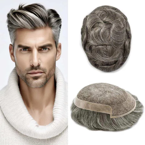 Miniatura 39 de Toupee Hair System For Men Real Human Hair Swiss Lace Mens Toupee Men Hair Replacement System Natural Hairline Mens Hairpieces 6X8"-80% light