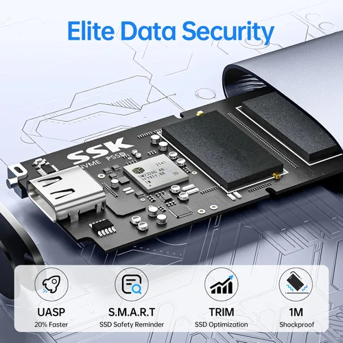 Miniatura 3 de SSK SSD portátil de 1 TB, hasta 2000 MB/s unidades de estado sólido externas, USB 3.2 Gen2X2 NVMe SSD disco duro externo, ultra baja potencia