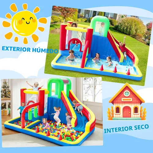 Miniatura 3 de Casa Inflable, Casa Inflable Saltarina para Niños, Castillo Saltarín 8 en 1 con Soplador, Casa Saltarina para Niños con Tobogán para Interiores