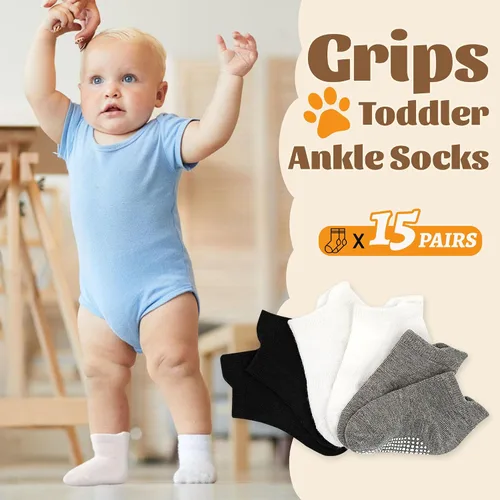 Miniatura 2 de HYCLES 15 pares de calcetines para niños pequeños, calcetines de agarre para niños de 6-12 meses 1-7 años, calcetines de tobillo antideslizantes