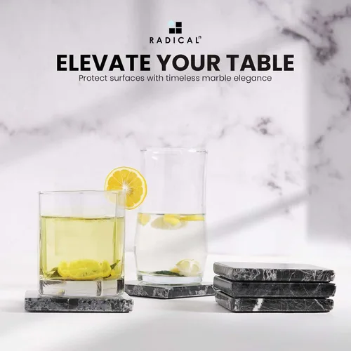 Miniatura 3 de Radicaln Juego de 6 posavasos de mármol negro hechos a mano de 3.5 pulgadas para bebidas, juego de posavasos ideal para decoración de mesa del hogar