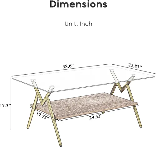 Miniatura 2 de Mesa auxiliar rectangular contemporánea de cristal con patas de metal cruzadas en ángulo para sala de estar, elegante mesa auxiliar de vidrio
