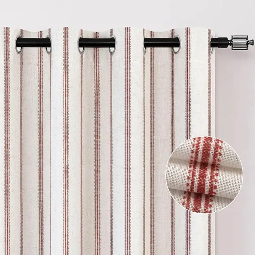 Miniatura 82 de DriftAway - Cortinas de Lino Mezcla de Granja 100% Opacas de 84 Pulgadas de Largo para Dormitorio, Cortinas Verticales Rayadas Impresas de Lino
