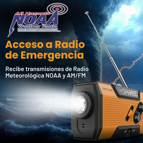 Miniatura 2 de FosPower NOAA Radio meteorológica de emergencia A1 7400 mWh, banco de energía portátil, AM/FM, USB/solar/carga de manivela, funciona