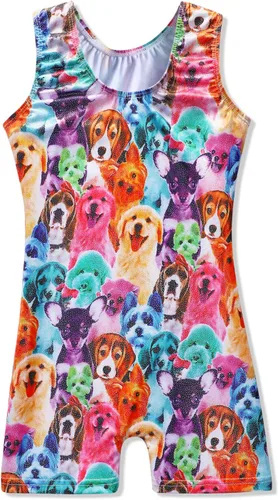 Miniatura 201 de HOZIY - Leotardos de gimnasia con pantalones cortos brillantes para niñas pequeñas; estampados de unicornio, aurora, arco iris, sirena, dinosaurio