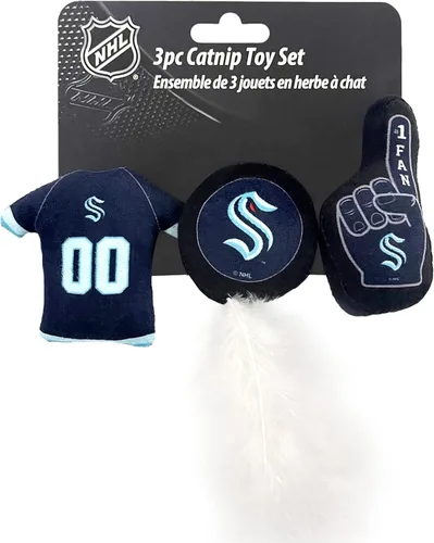 Miniatura 9 de NHL Boston Bruins - Juego completo de 3 juguetes de peluche para gatos: jersey, disco de hockey con plumas y ventilador #1. Relleno de hierba gatera