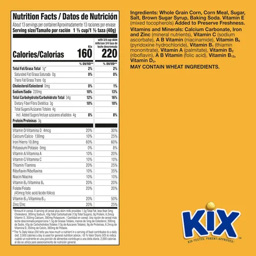 Miniatura 2 de Kix Cereal de desayuno de grano entero, bolitas de cereal de maíz crujientes, tamaño familiar, 18 oz