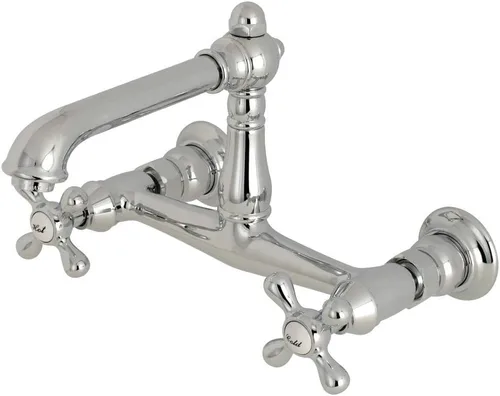 Miniatura 4 de Kingston Brass KS7248AX English Country - Grifo de fregadero central de pared de 8 pulgadas, 6-5/8 pulgadas de alcance de boquilla, níquel cepillado