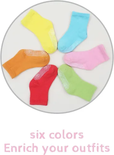 Miniatura 5 de 6 pares de calcetines antideslizantes acogedores y cálidos tipo crew con agarres para bebés, infantes, niños pequeños, niños y niñas