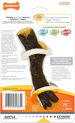 Miniatura 9 de Nylabone Juguete de palo de madera real, juguete fuerte para masticar para perros, juguetes de goma para masticadores moderados y agresivos, sabor a