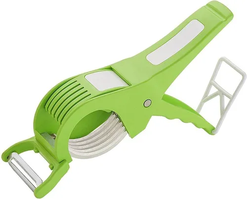 Cortador y cortador de verduras 2 en 1 con cuchillas de acero inoxidable, picador manual multiusos para cortar, cortar y pelar frutas y herramienta