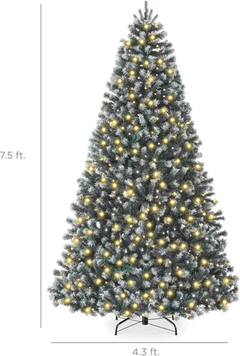 Miniatura 2 de Best Choice Products Artificial Frosted Christmas Tree, 7.5ft Premium Pre-Lit Realistic Spruce Holiday Décor w/Dense Branches, Metal Base – Blue