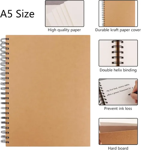 Miniatura 7 de BGJRBY Cuaderno de bocetos en espiral de 8.6 x 11.4 pulgadas, cuaderno grande (tablero de dibujo integrado), cubierta de papel de estraza en blanco