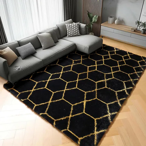 Miniatura 31 de ONASAR Alfombras de área para sala de estar y dormitorio, alfombra esponjosa lavable de 5x8 pies gris y blanca, alfombra de piso suave, afelpada