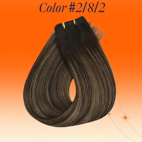 Miniatura 2 de Full Shine Extensiones de cabello humano de trama de cabeza completa, balayage, cosidas, extensiones de cabello humano real, color 2 marrón oscuro