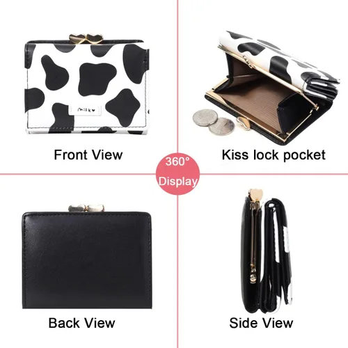 Miniatura 3 de Sunwel Fashion Cartera pequeña con estampado de vaca para niñas, con bolsillo para efectivo, tarjetero para tarjetas de identificación, con ventana