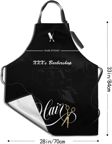 Miniatura 3 de Delantal de barbería personalizado para hombres y mujeres, delantal de peluquería con texto personalizado con bolsillos, delantal ajustable