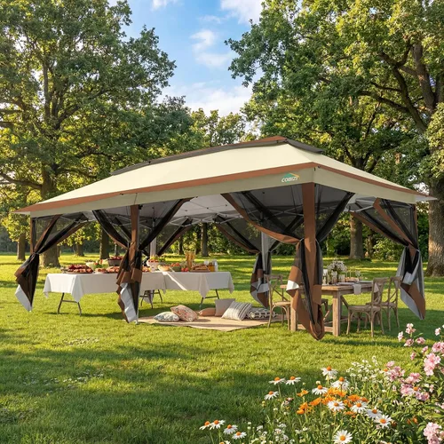 Miniatura 32 de COBIZI 12x12 Tienda instantánea de campaña para exteriores con toldo a la venta - Toldo de metal impermeable para exteriores mejorado - Tienda Café