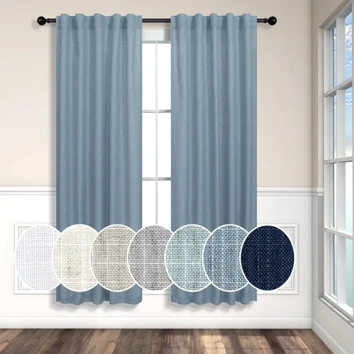 Miniatura 105 de Cortinas de lino azul de 84 pulgadas de largo para sala de estar; juego de 2 paneles con lengüeta trasera; cortinas con dobladillo para barra; Azul