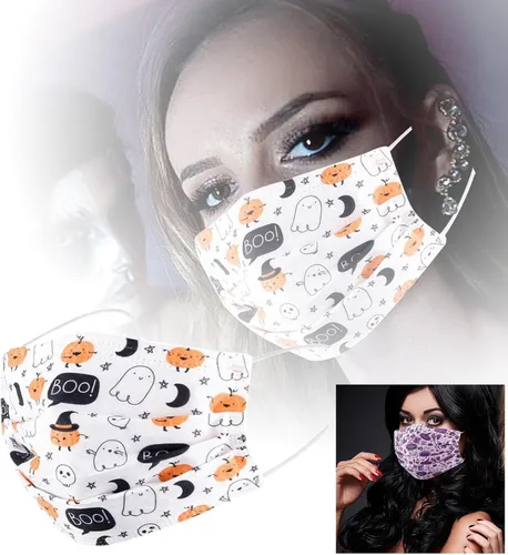 Miniatura 4 de 50 cubrebocas desechables de Halloween para adultos, uso diario, 3 capas, cubrebocas protectores con diseño de calabaza para regalo de fiesta