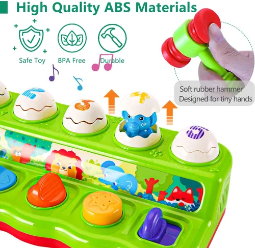 Miniatura 6 de Juguetes de 1 año para niños y niñas, regalo de cumpleaños, causa y efecto, juguete desplegable de animales con música y luz para niños pequeños