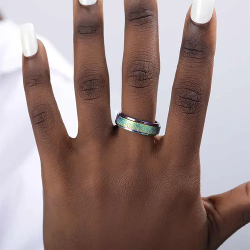 Miniatura 29 de LAOYOU Anillo giratorio para aliviar la ansiedad y la ansiedad para mujer, acero inoxidable de 0.236 pulgadas, con purpurina, para aliviar