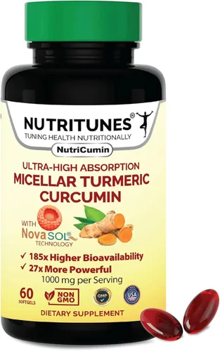 NutriCumin NovaSOL Curcumina de cúrcuma 1000 mg – 185× Absorción – Apoya la comodidad y movilidad de las articulaciones – Cápsulas blandas sin OMG,