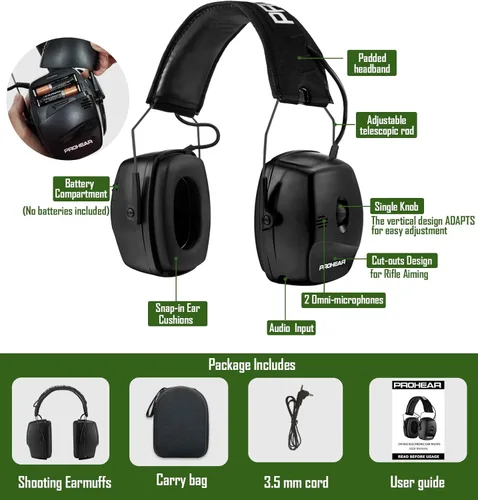 Miniatura 6 de PROHEAR Electronic Shooting Ear Protection Muffs 056-con caja de almacenamiento