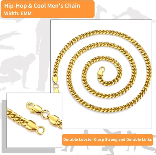 Miniatura 5 de Momlovu Silver Chain Gold Chain for Men Boys 18K Gold Plated Mens Necklaces Chain Cuban Link Chain for Men 4mm6mm 1820222426inch