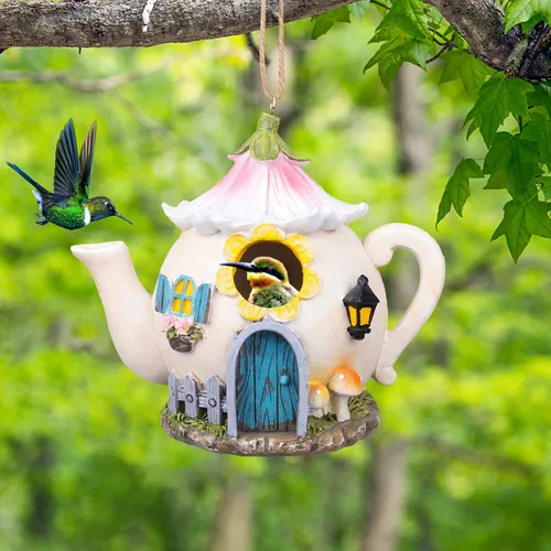 Miniatura 2 de Yinns Casas para Aves, Casa de Resina para Aves para Exterior, Casas Decorativas para Aves, Casas para Aves con Regadera Colgante para Exteriores
